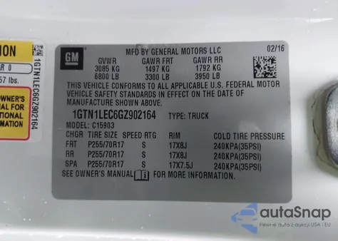 2016 GMC Sierra 1500 z USA, uszkodzony, nr VIN 1GTN1LEC6GZ902164